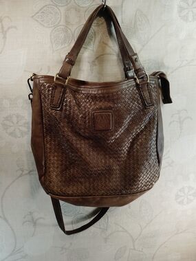 Malatesta Woven-Texture Brown Crossbody/ Shoulder Tote Bag